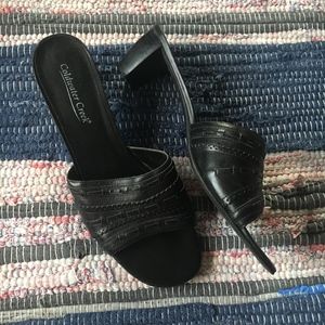 NWOT Coldwater Creek Black Leather Peep Toe Heels
